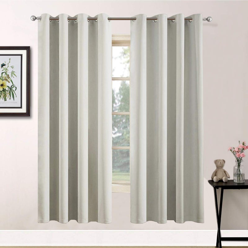 Yakamok Blackout Curtains Room Darkening Thermal Insulated Grommet top Window Curtains for Living Room, 52 x 72 Inch, Light Beige, Set of 2 - Image 1